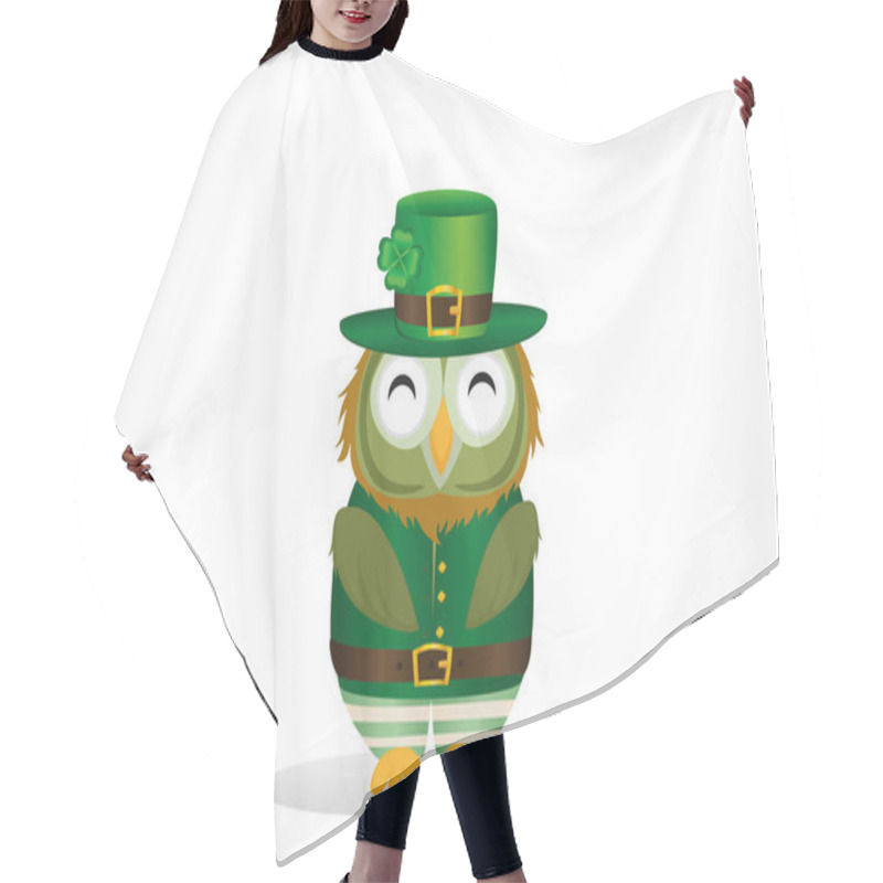 Personality  Owl With A Beard  In Traditional Green Suit On The Day Of Patrick Hair Cutting Cape