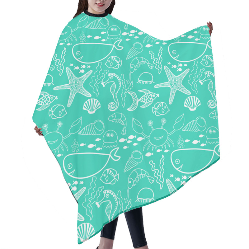 Personality  Pattern With Fish, Crab,seaweed, Starfish, Seahorse Hair Cutting Cape