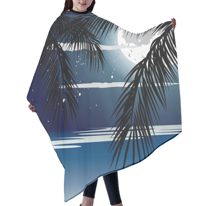 Personality  Ocean In The Night, Full Moon And Stars. Hair Cutting Cape