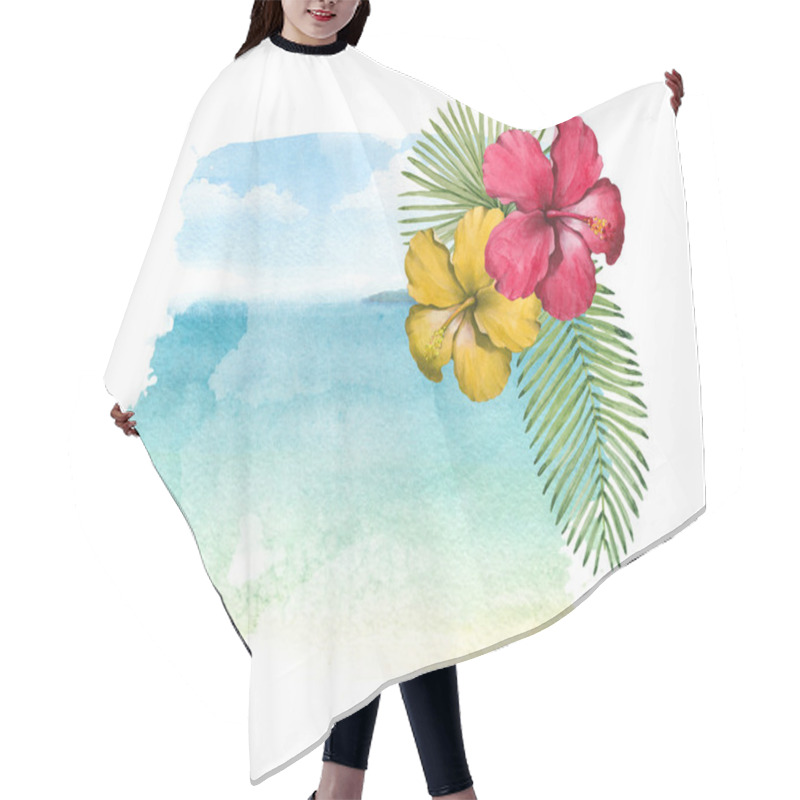 Personality   Illustration Of A Sea And Flowers Hair Cutting Cape