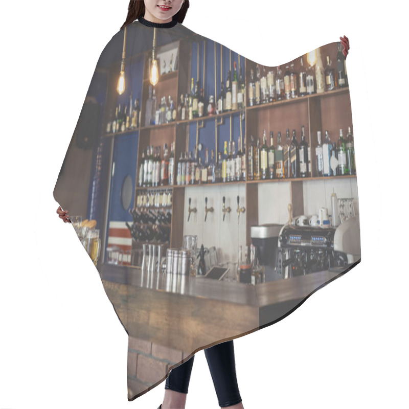 Personality  Cozy Image Of Empty Wooden Bar Or Pub Hair Cutting Cape