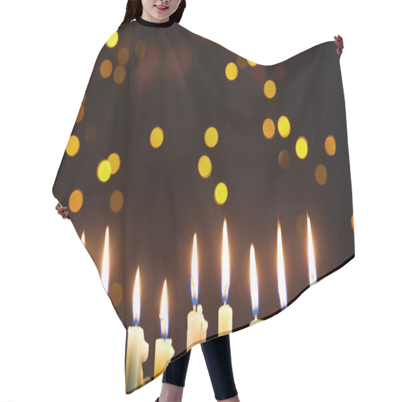 Personality  Glowing Candles On Black Background With Bokeh Lights On Hanukkah Hair Cutting Cape