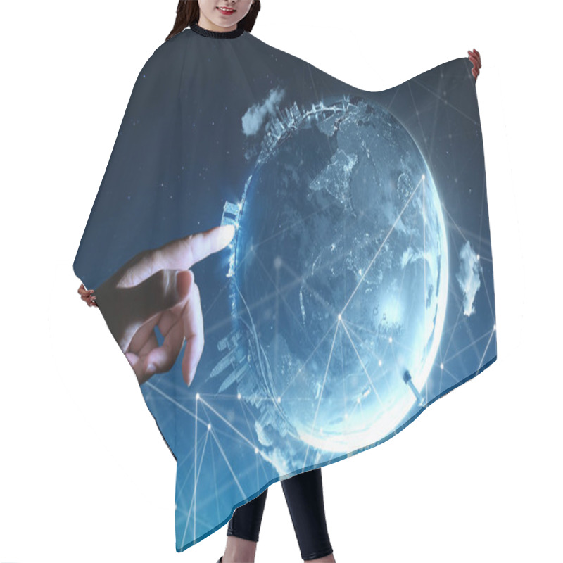 Personality  Hand Touching Abstract Globe Hair Cutting Cape