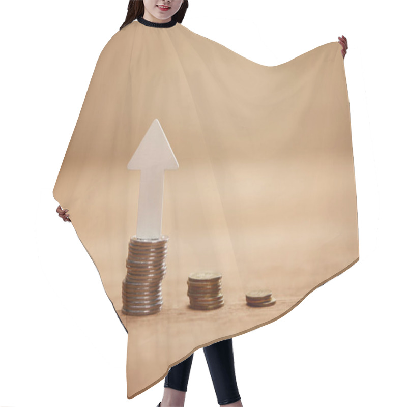 Personality  Increasing Chart Made Of Coins With White Arrow, Financial Growth Concept Hair Cutting Cape