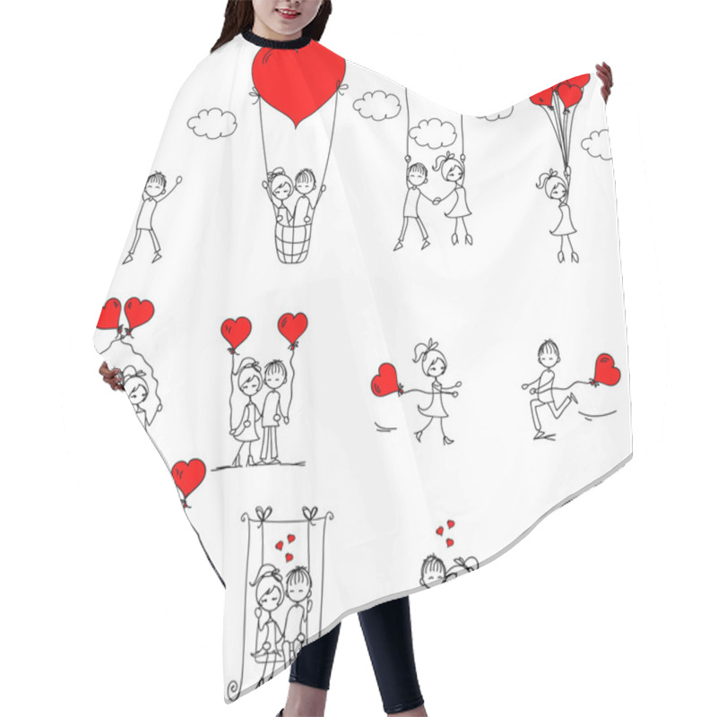 Personality  Valentine Doodle Boy And Girl Hair Cutting Cape