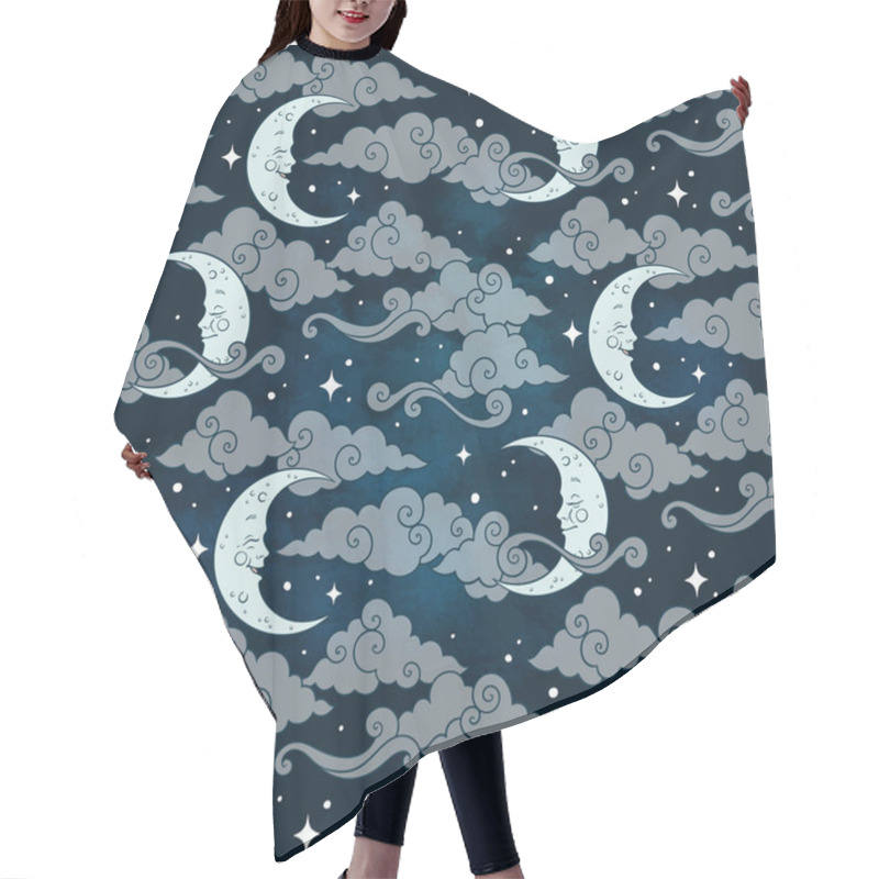 Personality  Vector Seamless Pattern With Baby Celestial Bodies - Moon, Stars And Clouds. Pastel Hand Drawn Textile Or Wrapping Design For Kids. Hair Cutting Cape