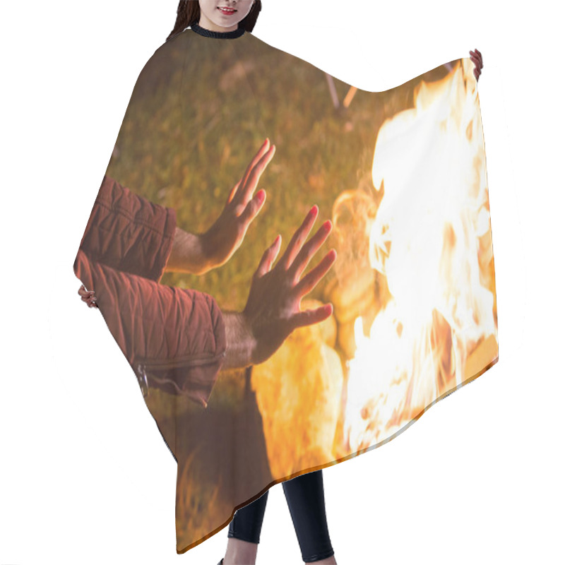 Personality  Young Man Warming Up His Hands Over Campfire Hair Cutting Cape