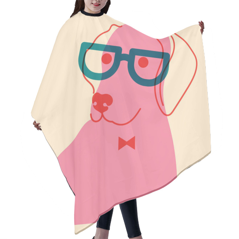 Personality  Dog, Puppy In Glasses. Avatar, Badge, Poster, Logo Templates, Print. Vector Illustration In A Minimalist Style  With Riso Print Effect. Flat Cartoon Style Hair Cutting Cape