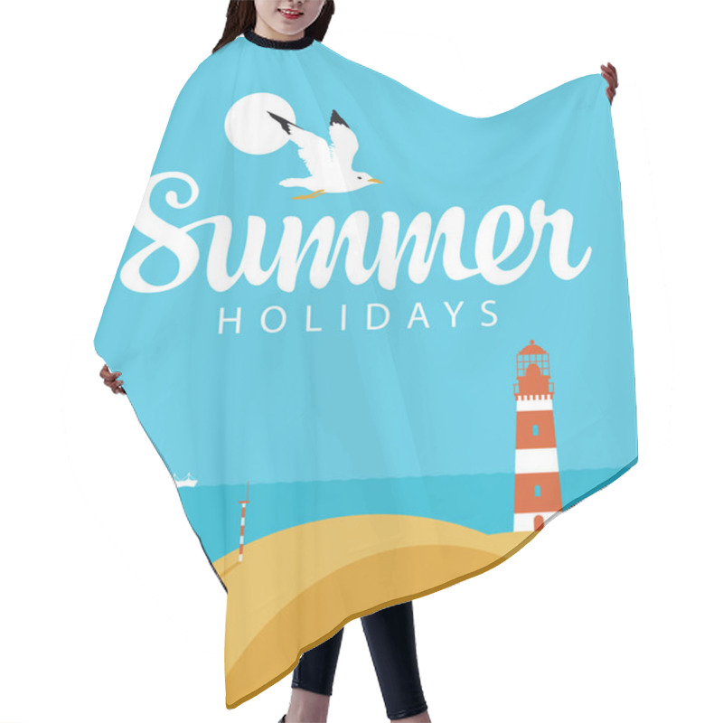 Personality  Travel Summer Banner With Sea And Lighthouse Hair Cutting Cape