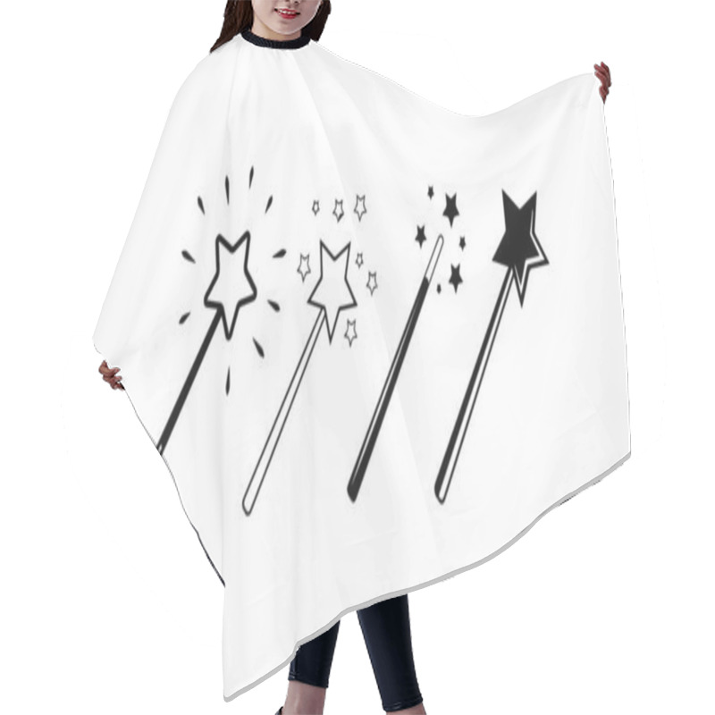 Personality  Set Of Magic Wands With Star Tips. Vector Illustration. Hair Cutting Cape