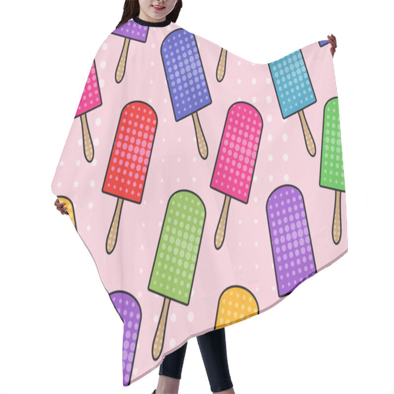 Personality  Ice Cream Seamless Pattern In Pop Art Style. Popsicle. Ice Cream On A Stick. Vector Illustration. Hair Cutting Cape