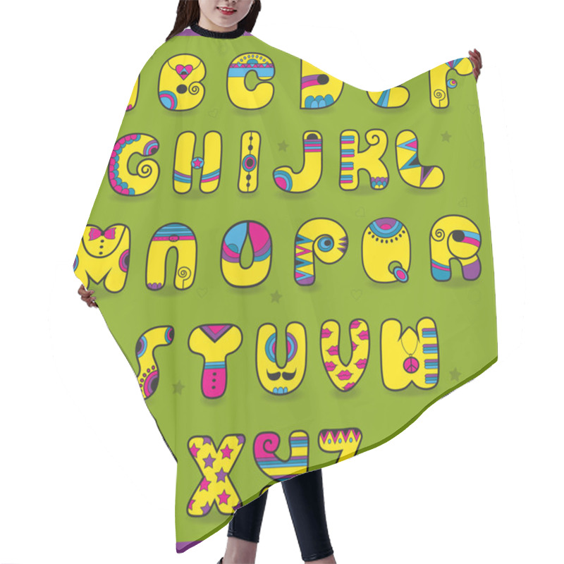 Personality  Dandy Alphabet. Funny Yellow Pink Letters Hair Cutting Cape