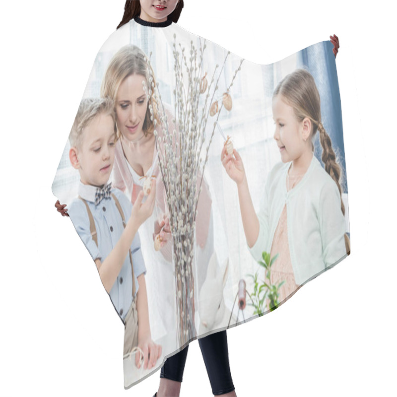 Personality  Family With Easter Decorations  Hair Cutting Cape