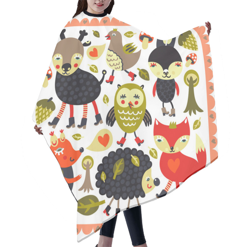 Personality  Cute Background With Woodland Animals And Birds Hair Cutting Cape