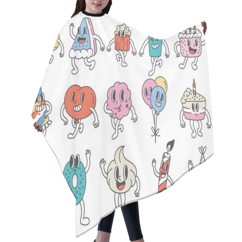 Personality  Birthday Stuff Groovy Cartoon Characters, Party Object Kawaii Doodle Illustration Hair Cutting Cape