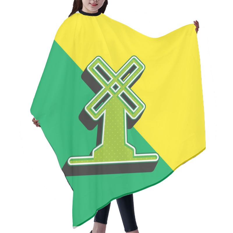 Personality  Big Windmill Green And Yellow Modern 3d Vector Icon Logo Hair Cutting Cape