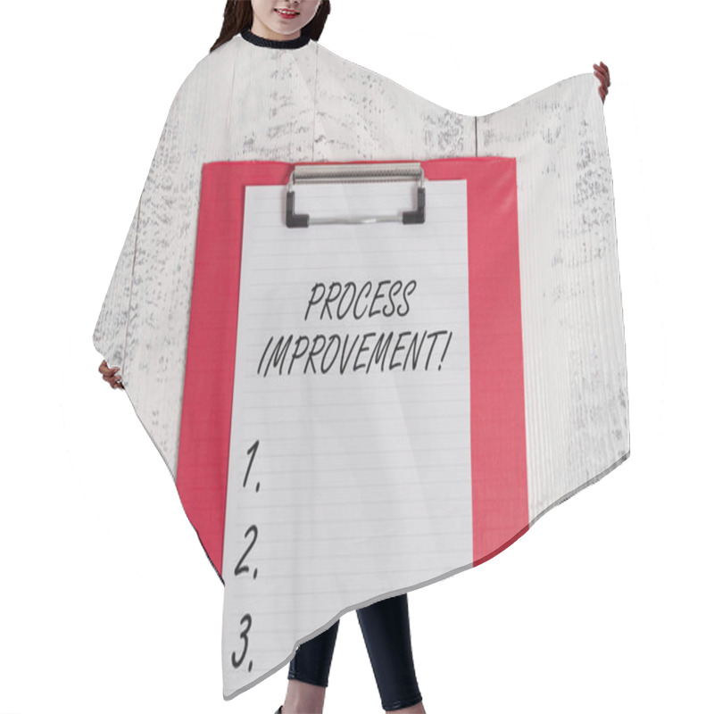 Personality  Text Sign Showing Process Improvement. Conceptual Photo Optimization Meet New Quotas Standard Of Quality Colored Clipboard Blank Paper Sheet Old Retro Wooden Vintage Background. Hair Cutting Cape