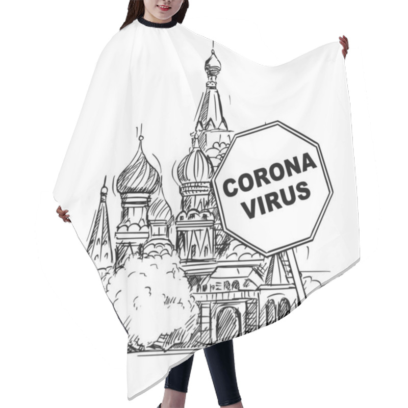 Personality  Vector Cartoon Rough Sketchy Illustration Of Russian Federation, Moscow And Coronavirus Covid-19 Epidemic Warning Sign Hair Cutting Cape