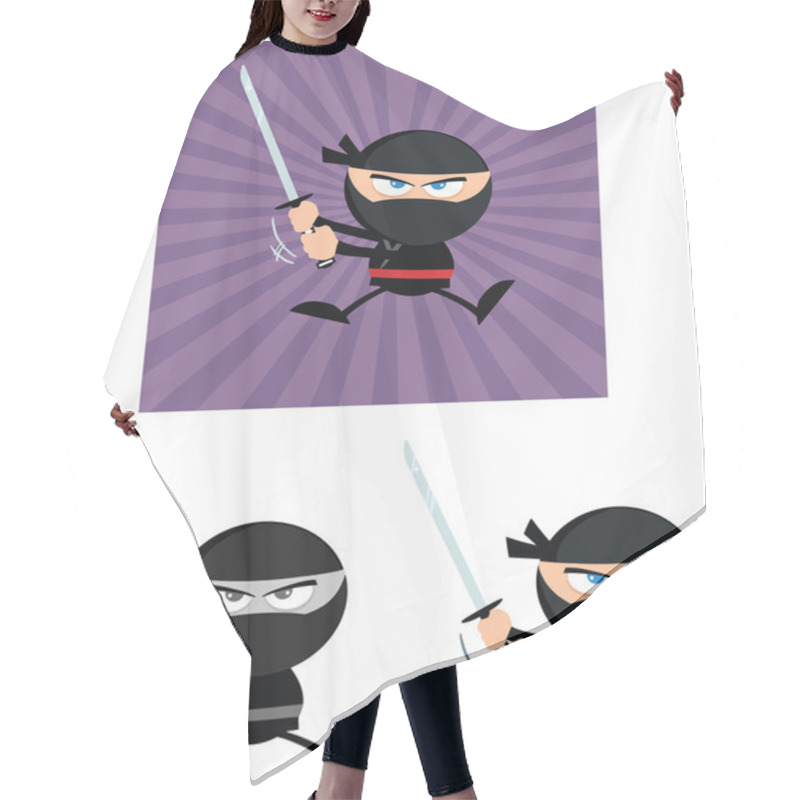 Personality  Angry Ninja Warrior Characters 5 Flat Design  Collection Set Hair Cutting Cape