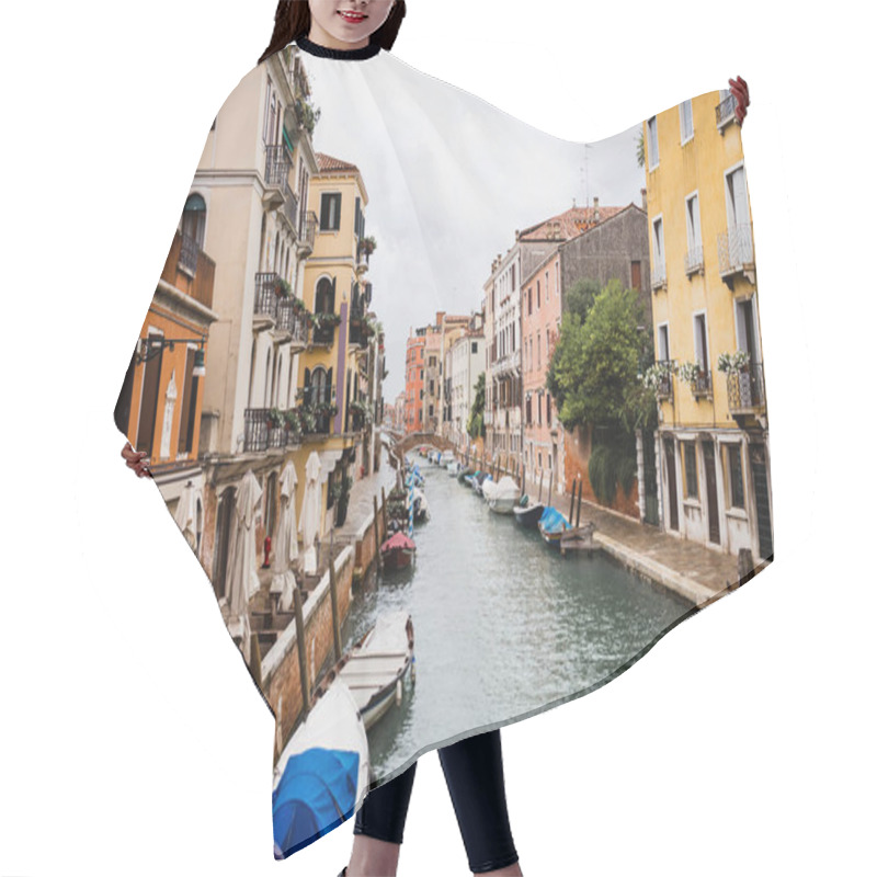 Personality  Motor Boats Near Ancient And Bright Buildings In Venice, Italy  Hair Cutting Cape