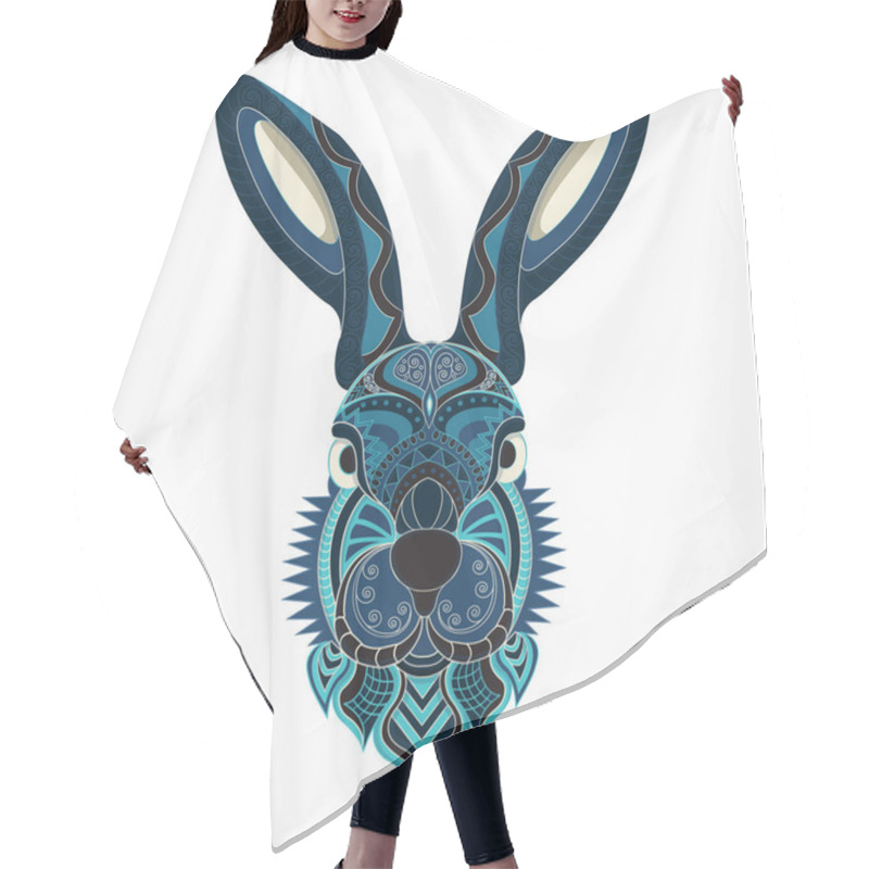 Personality  Stylized Rabbit In Ethnic Vector Blue Hair Cutting Cape