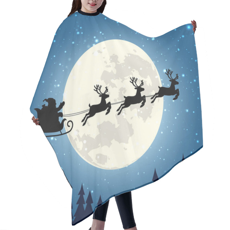 Personality  Silhouette Santa Claus Rides A Sleigh With Reindeer On Christmas Night Background Hair Cutting Cape