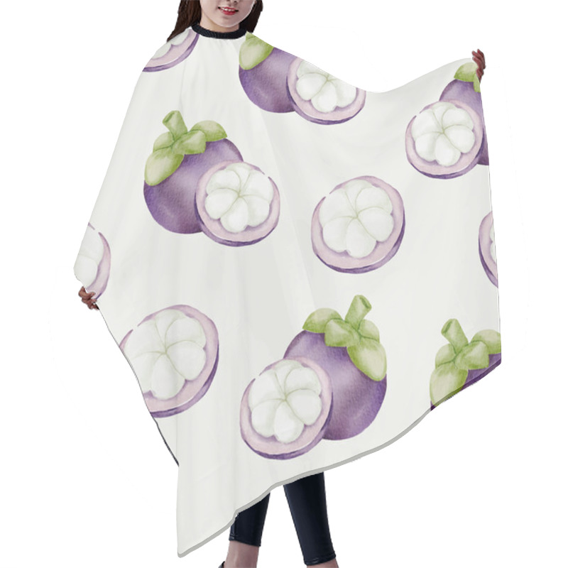 Personality  Seamless Pattern Of Mangosteen, Full And Peeled With Drawing Background With Flat Vector Illustration Hair Cutting Cape