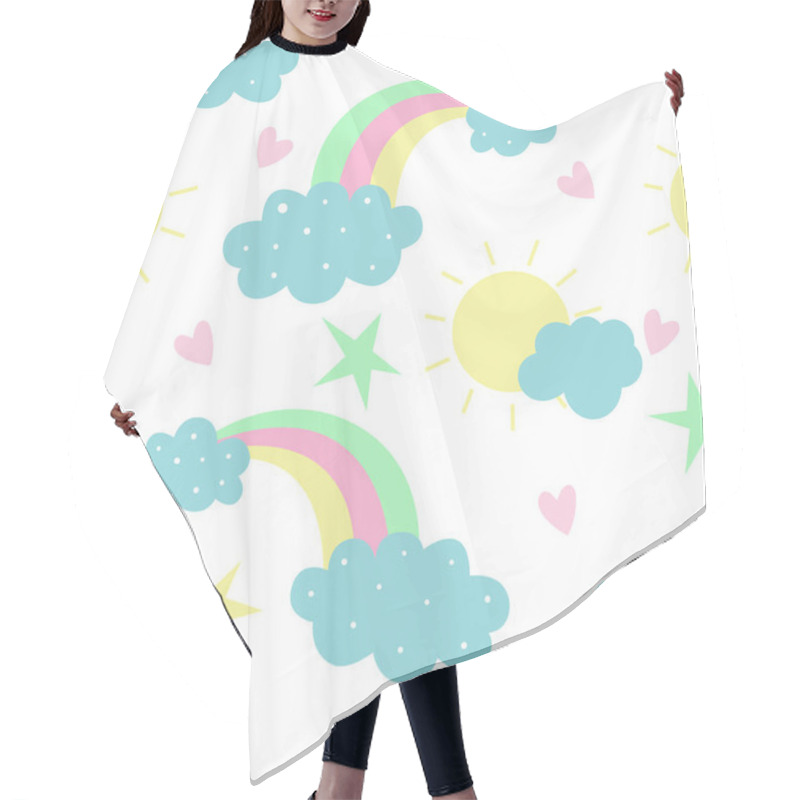 Personality  Seamless Rainbow And Clouds Pattern Vector Illustration Hair Cutting Cape