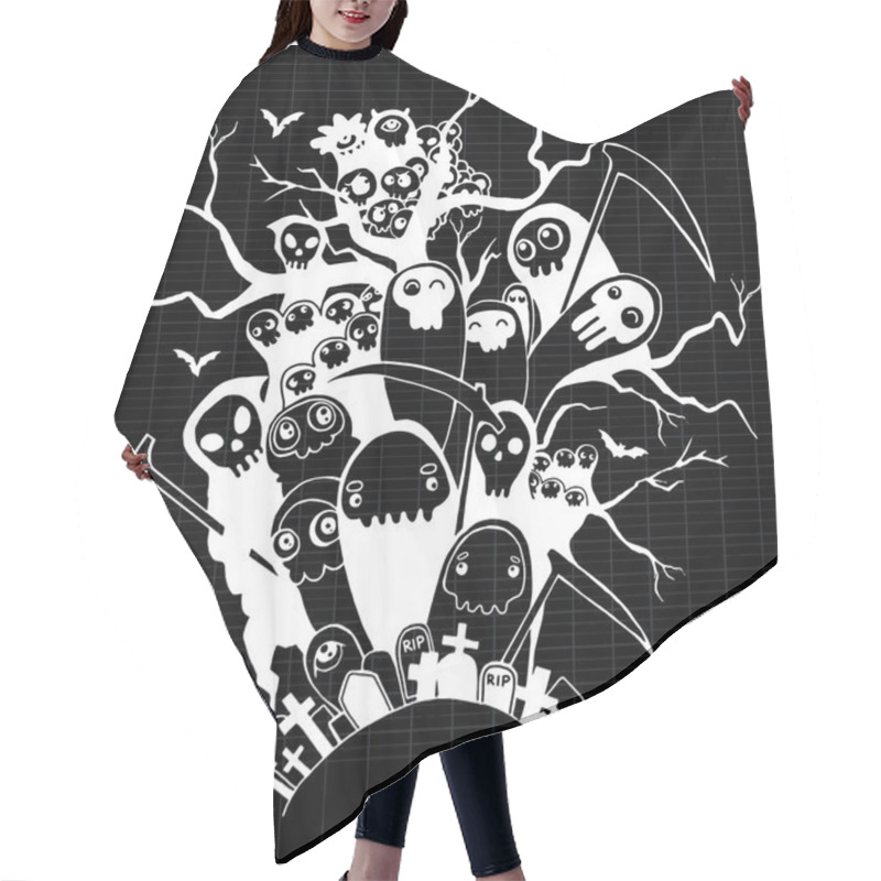 Personality  Hand Drawn Cute Death Skeleton Characters For Halloween Hair Cutting Cape