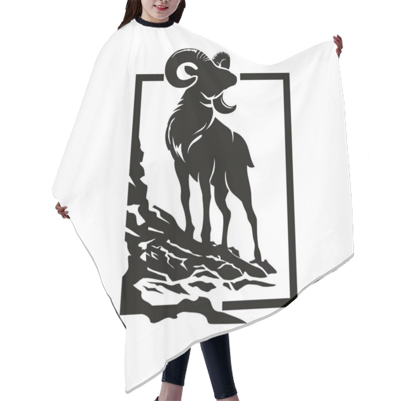 Personality  Argali Mountain Sheep Silhouette With Rock And Square Background Illustration Hair Cutting Cape