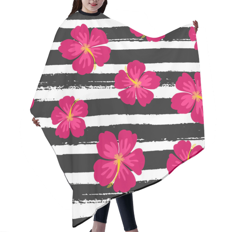 Personality  Hibiscus Flowers And Stripes Seamless Pattern Hair Cutting Cape