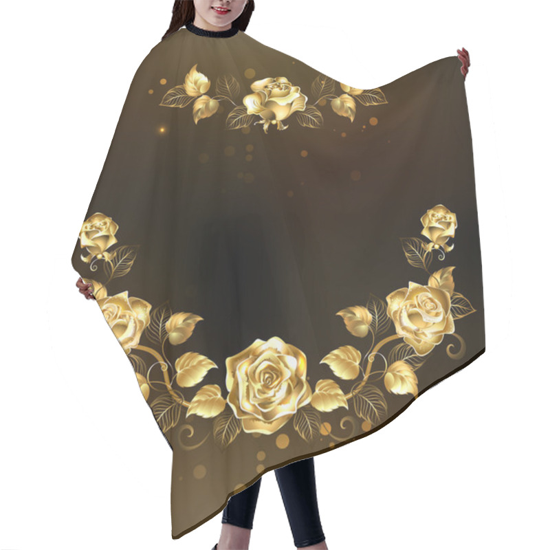 Personality  Symmetrical Garland Of Gold Roses Hair Cutting Cape