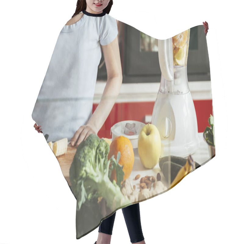 Personality  Young Woman In A Kitchen Hair Cutting Cape