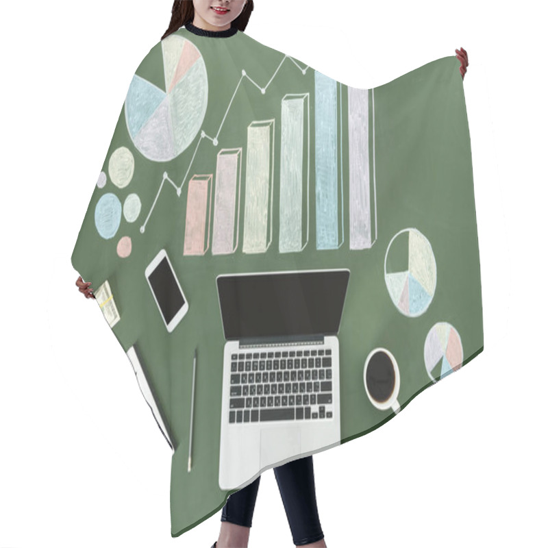 Personality  Laptop And Business Charts  Hair Cutting Cape