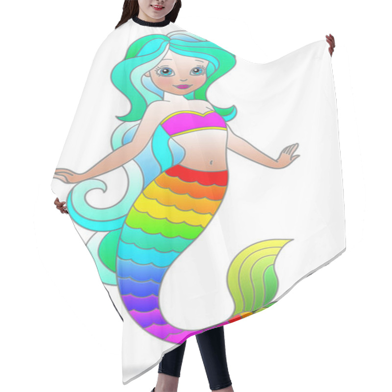 Personality  Illustration In Stained Glass Style With A Cute Cartoon Mermaid Girl, Figure Isolated On A White Background Hair Cutting Cape