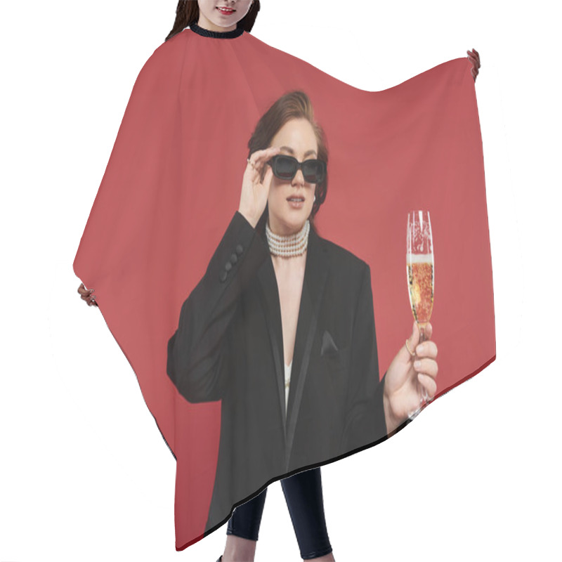 Personality  A Stylish Woman In Chic Attire Enjoys A Drink, Showcasing Her Fashion Sense And Poise. Hair Cutting Cape