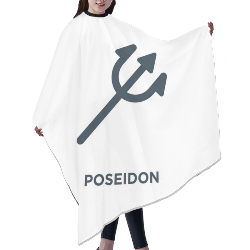 Personality  Poseidon Icon. Black Filled Vector Illustration. Poseidon Symbol On White Background. Can Be Used In Web And Mobile. Hair Cutting Cape