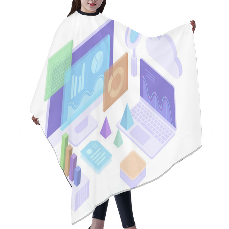 Personality  Concept Business Analytics, Strategy Of Data Financial Graphs Or Diagrams. Financial Review, Analysis Data And Investment. 3d Isometric Illustration. Hair Cutting Cape