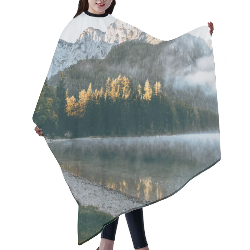 Personality  A Majestic Mountain Landscape In The Austrian Alps. Misty Morning Over Langbathseen Lake. Hair Cutting Cape