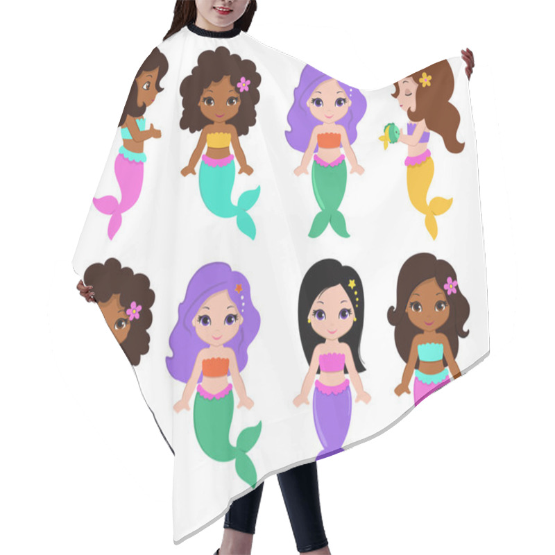 Personality  Collection Of A Cute Little Mermaids. Vector Illustration. Hair Cutting Cape