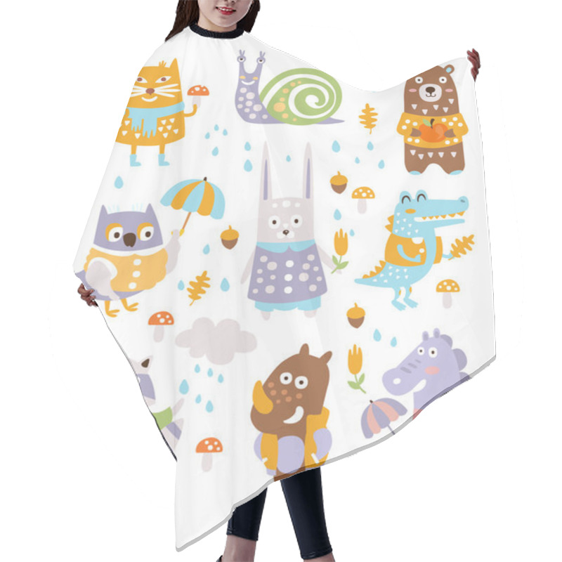 Personality  Animal Woodland Autumn Vector Set Hair Cutting Cape