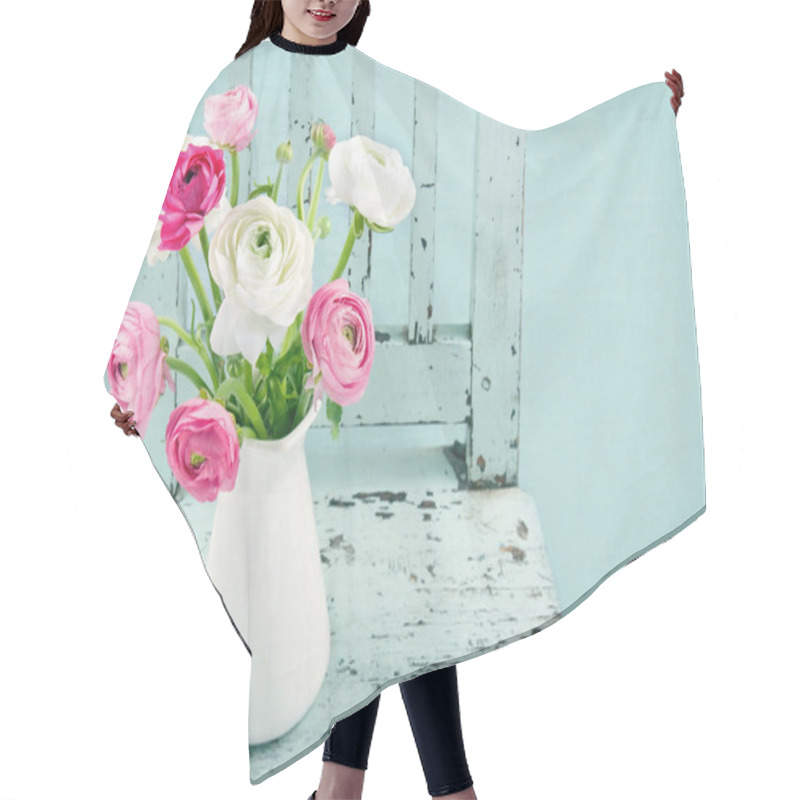 Personality  White And Pink Flowers On Light Blue Chair Hair Cutting Cape