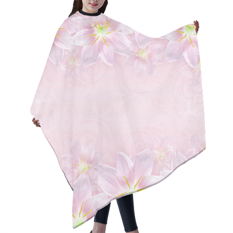 Personality  Greeting Or Invitation Card Background With Pink  Lily Flowers Hair Cutting Cape