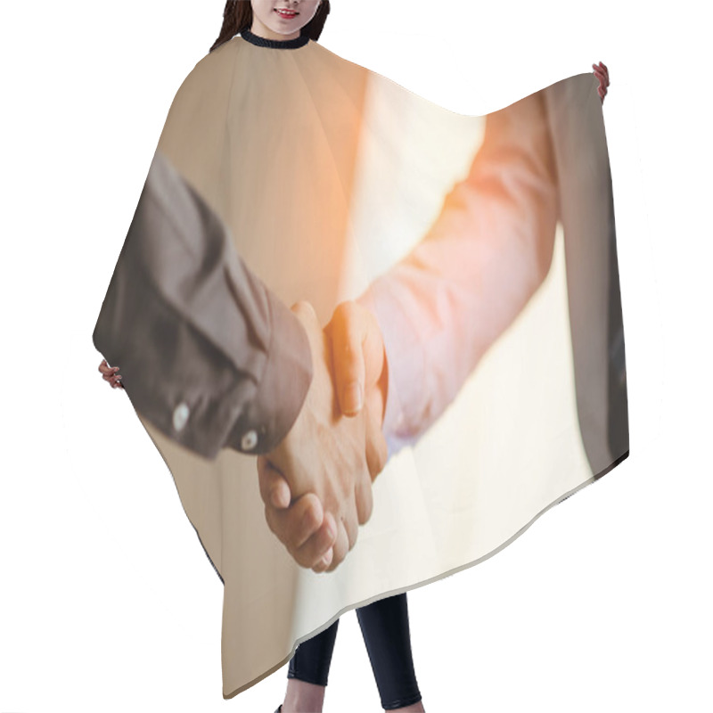 Personality  Business People Shaking Hands.business And Office Concept . Hair Cutting Cape