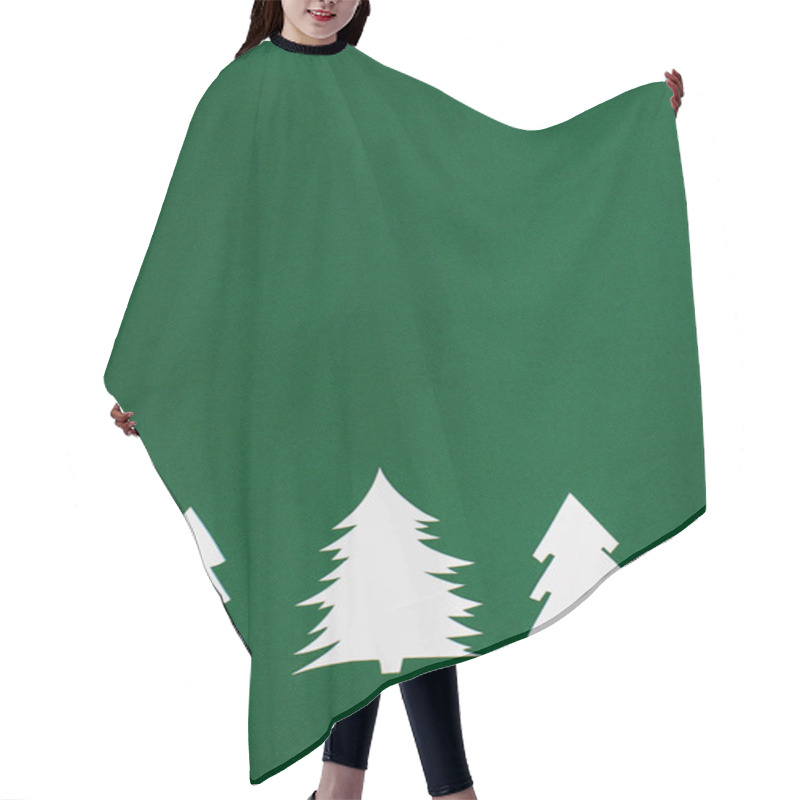 Personality  Top View Of Decorative Paper Christmas Trees On Green Background With Copy Space Hair Cutting Cape