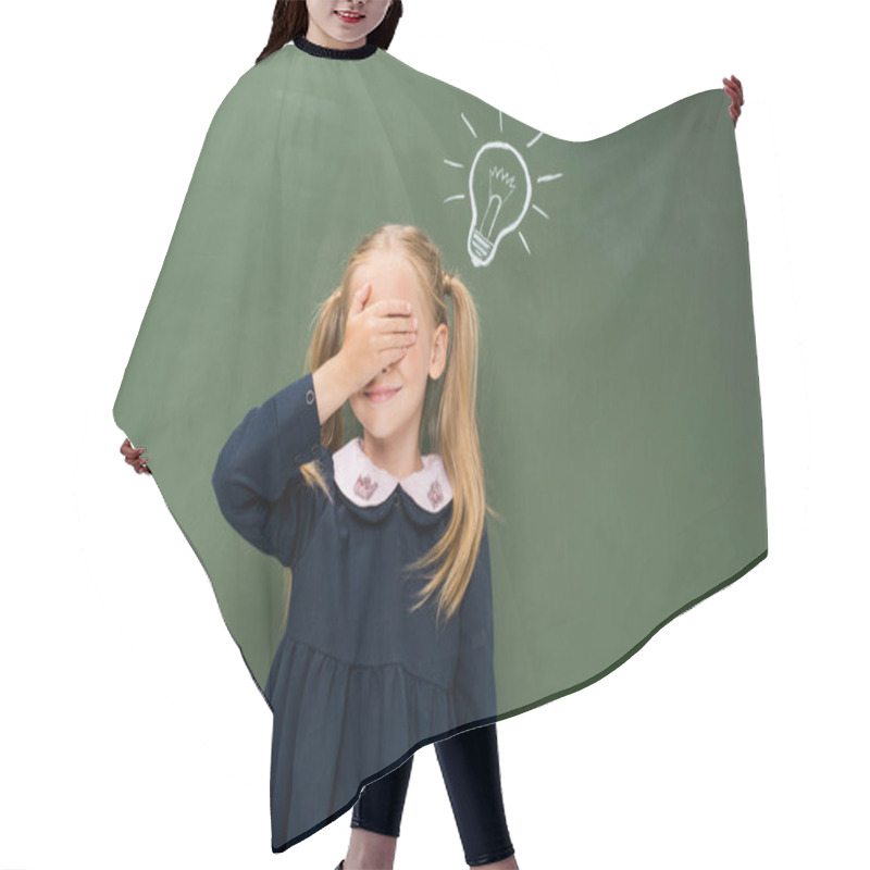 Personality  Schoolgirl Covering Eyes With Hand Hair Cutting Cape