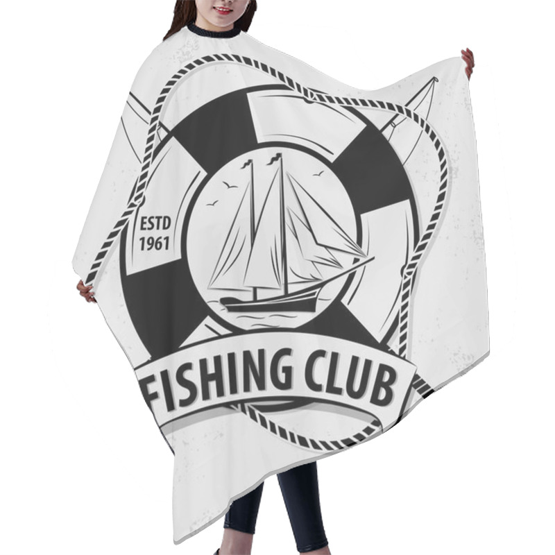 Personality  Fishing Sport Club Logo With Sailing Ship  Hair Cutting Cape