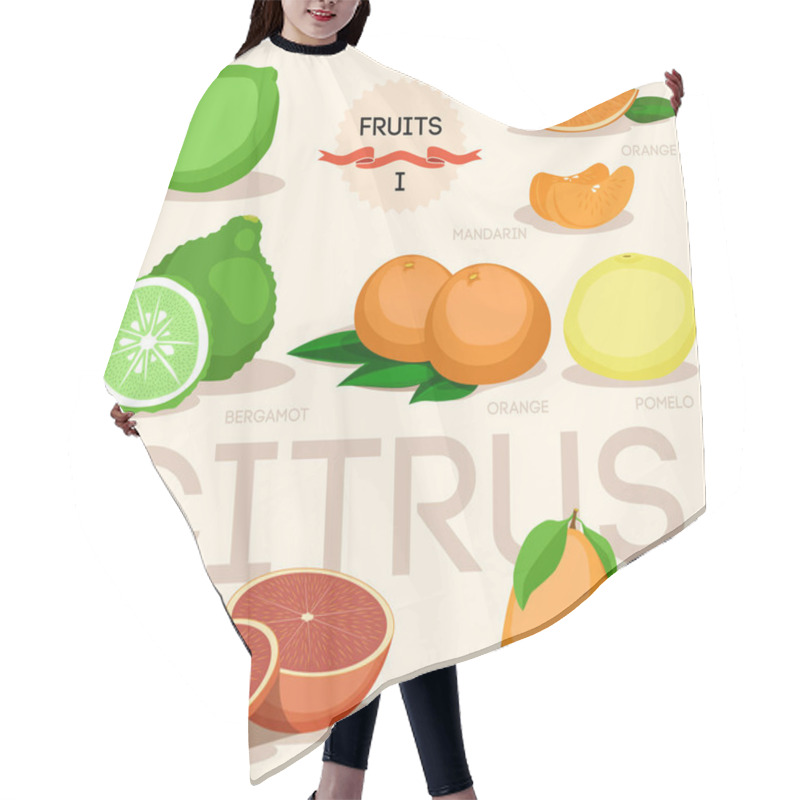 Personality  Fresh Citrus Fruits Whole And Halves Flat Icons Square With Orange Grapefruit Lemon Isolated Vector Illustration Hair Cutting Cape