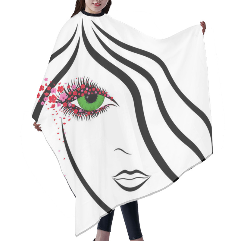 Personality  Abstract Girl Face With Green Eye And Sakura Florets Hair Cutting Cape