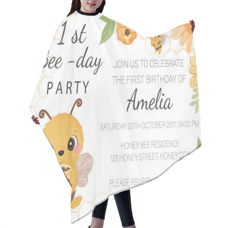 Personality  Birthday Party Invitation Template With Honey Bee Hair Cutting Cape